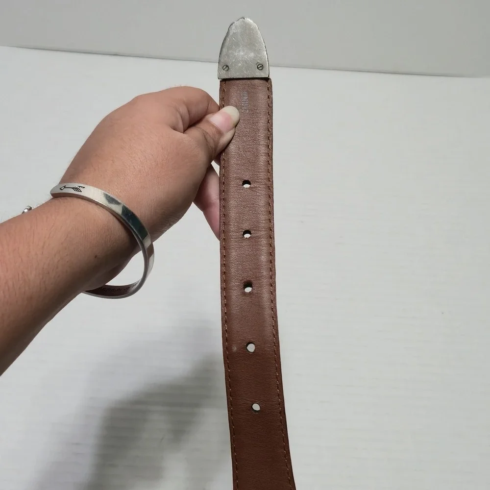 Vintage Onyx By Brighton Leather Belt Silver Tone‎ Hardware Croc Brown 40